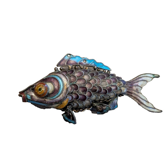 Vintage Enamel Koi Fish Pendant Articulating Body - Picture 1 of 3